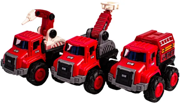 Fire engines made of metal with inertia motor 3 pcs.